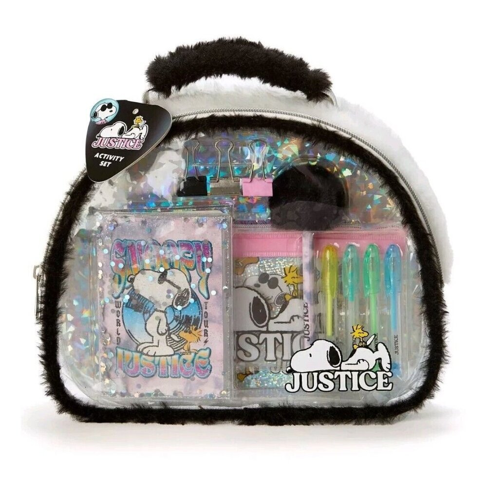 Justice Snoopy Girls 12-Piece Set Stationery Journal Activity Bag Peanuts NEW